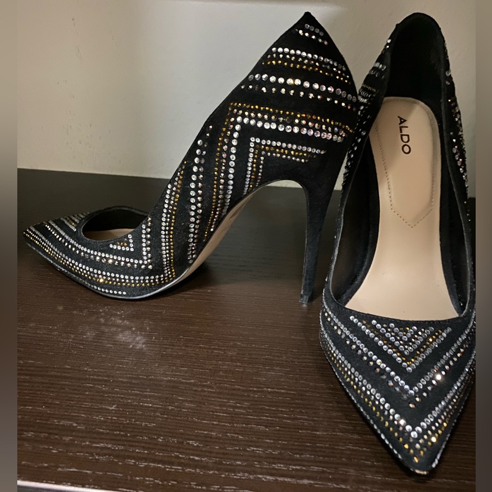 Aldo Black Rhinestone Heels